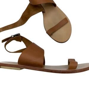 Revolve Sol Sana Tan Leather Minimalist Sandals Womens 40 Strappy Flats Beachy